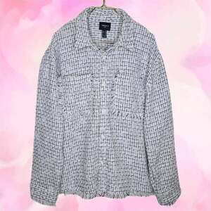 Forever 21 Men Grey Tweed Frayed Button Down Shirt